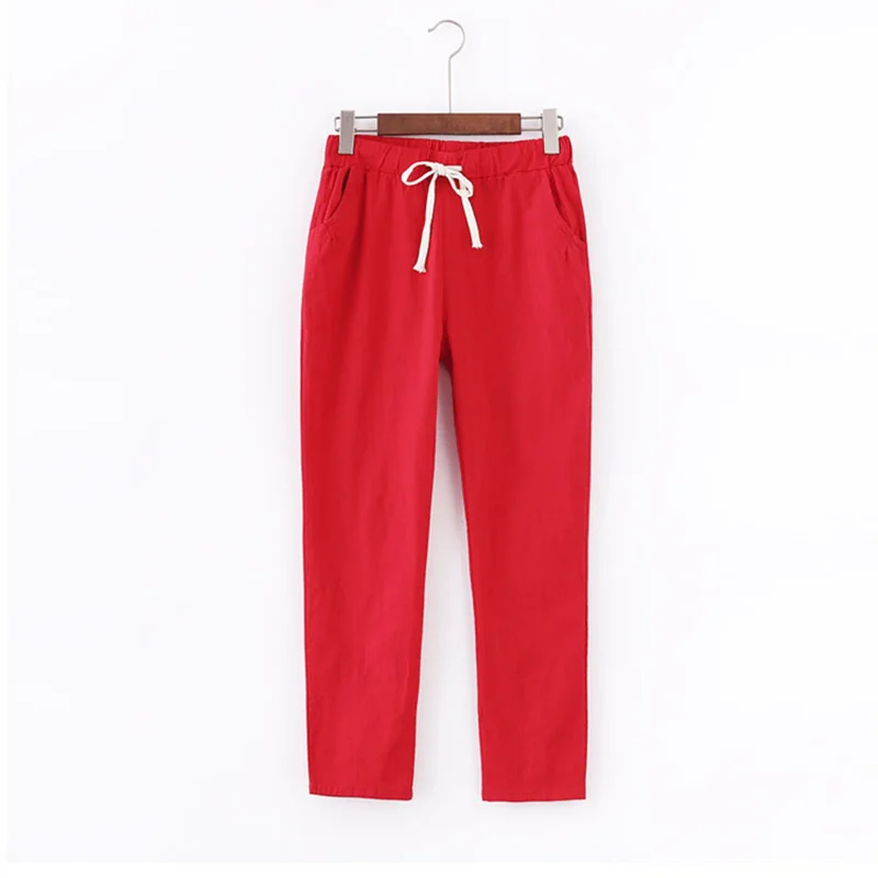 Летние штаны на шнуровке, женские спортивные штаны, Pantalon Femme, яркие цвета, хлопковые льняные штаны-шаровары, повседневные женские брюки размера плюс, C5212