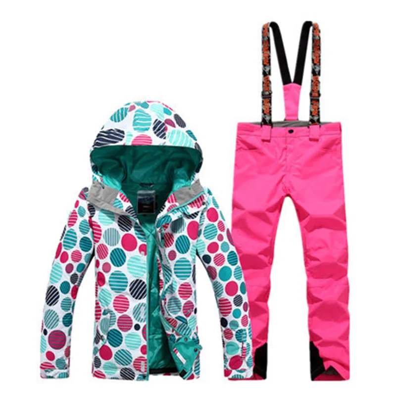 GSOU зимний женский лыжный костюм с волнистыми точками зимняя ветрозащитная
