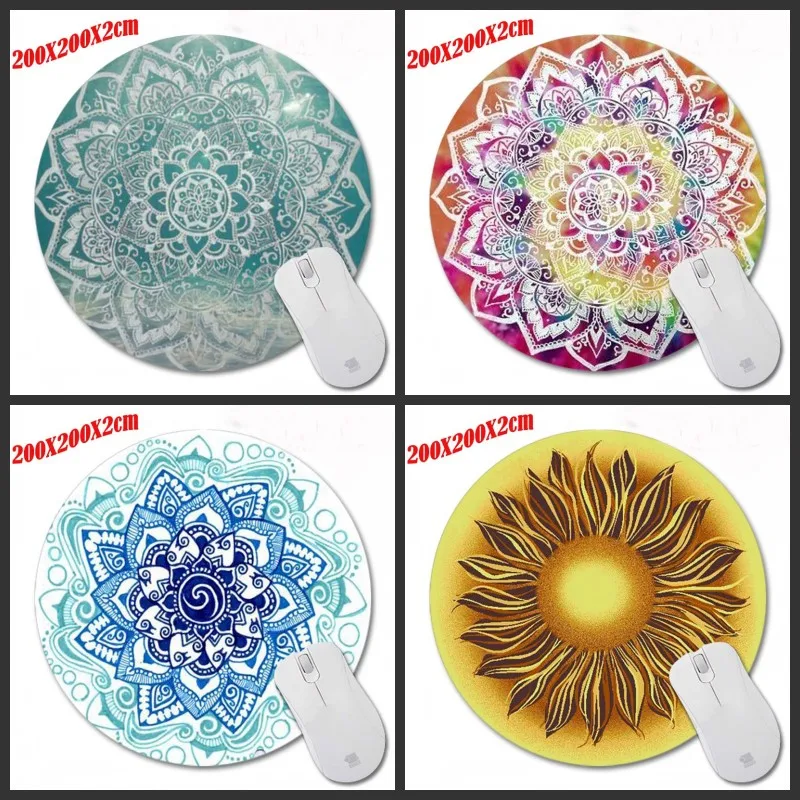 

Indigo Flowered Mandala Top Selling luxury Print Gaming Mouse Pad Small Size Round Gaming Non-Skid Rubber Pad 200*200*2CM