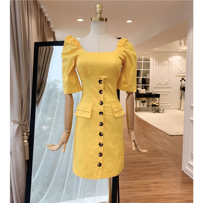 2019 лето взлетно посадочной полосы платье Для женщин Элегантный Площади Шеи