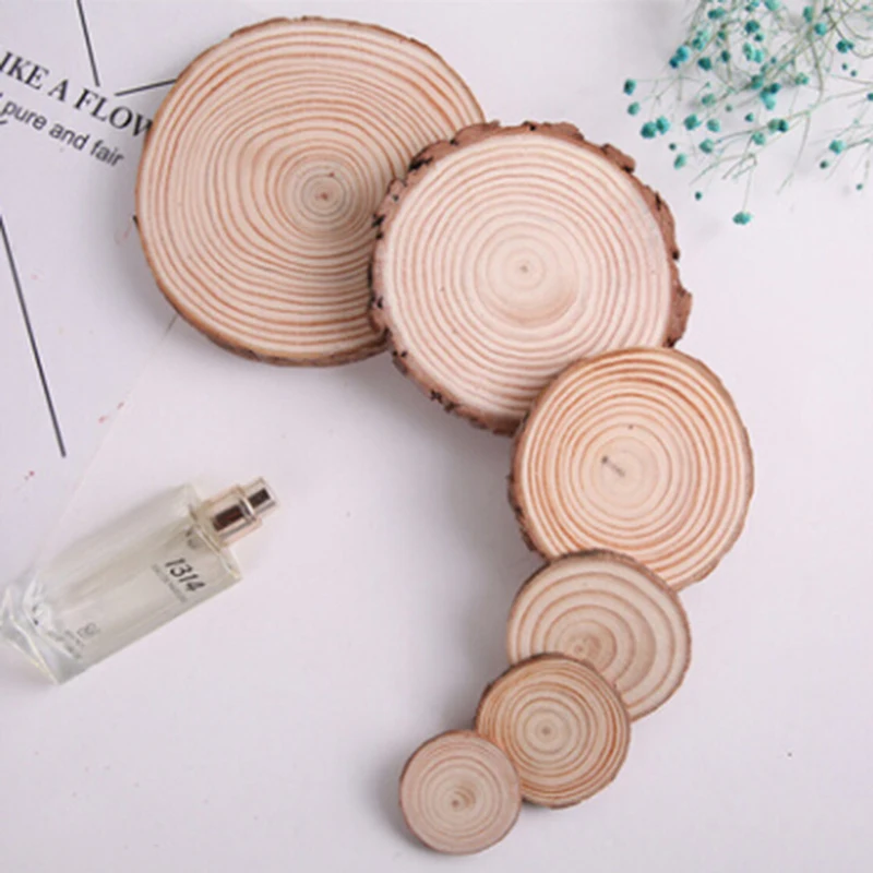 10 PCS 3-4cm 5-6cm Unfinished Predrilled Wood Slices Round Log Discs With DIY Crafts Wedding Centerpieces Embellishments | Дом и сад