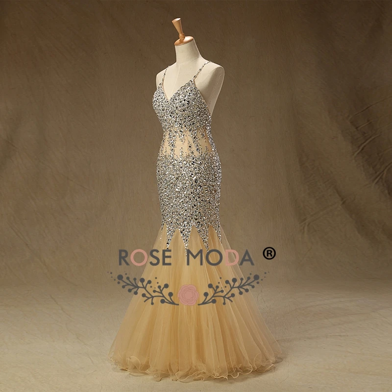 Роза Moda Золотое платье для выпускного вечера See Through с юбкой-годе украшенное кристаллами бисером платье для выпускного вечера es отражающие платья