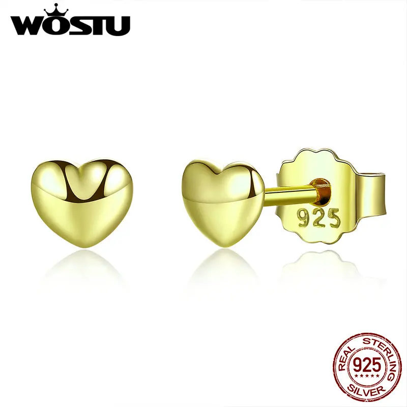 Женские серьги сердечки WOSTU сережки из стерлингового серебра 925 пробы и золотого