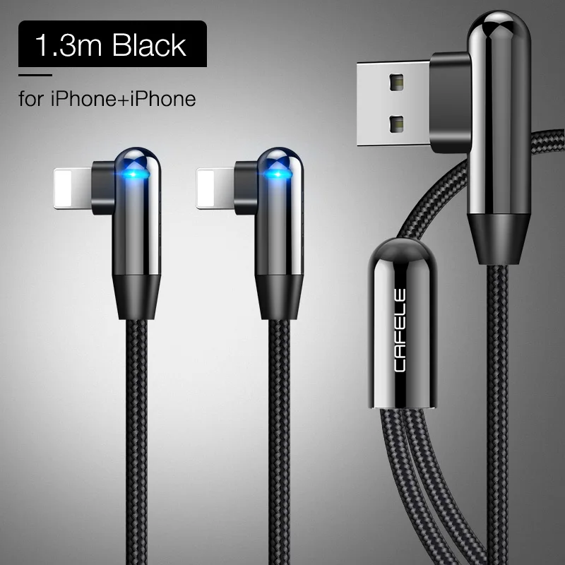 CAFELE 3 в 1 светодиодный светильник L изгиб зарядка USB кабель для iPhone Xr X huawei samsung Xiaomi sony локоть зарядный кабель для IOS 12 11 10 - Цвет: LL Black
