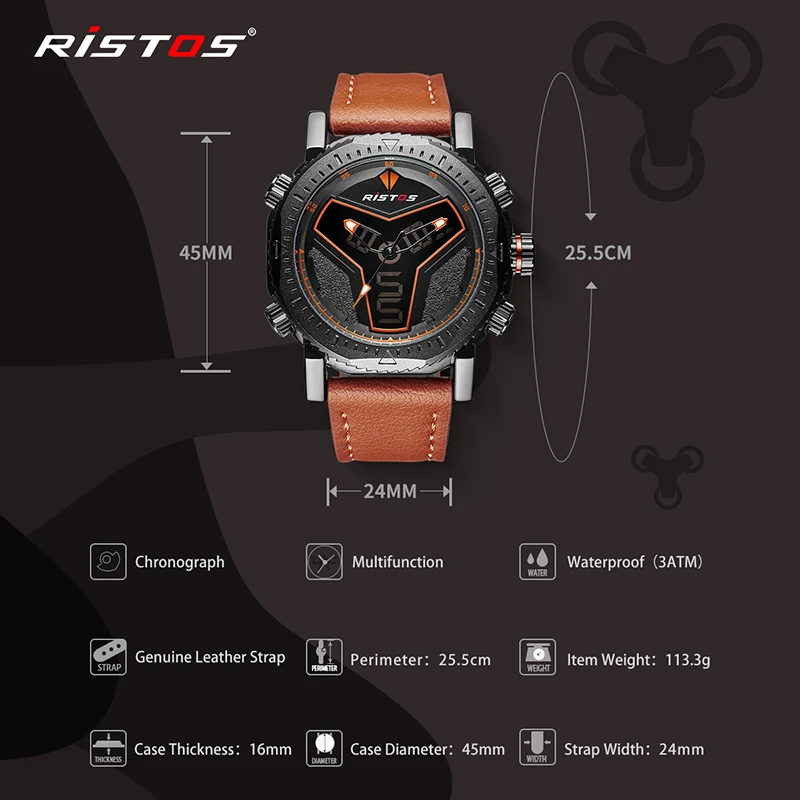 RISTOS повседневные военные мужские кварцевые часы модные аналоговые цифровые