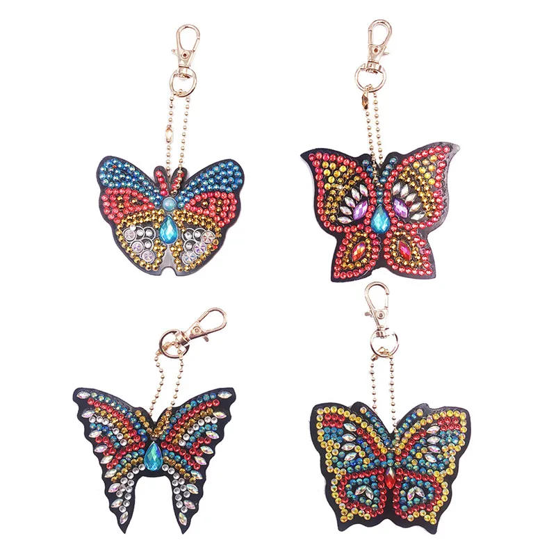 4pcs Butterfly 4/5 шт DIY полный дрель специальные алмазов картина брелок мультфильм сова торт Для женщин сумка подвеска брелок ювелирный кольцо для ключей подарки - Цвет: 4pcs Butterfly