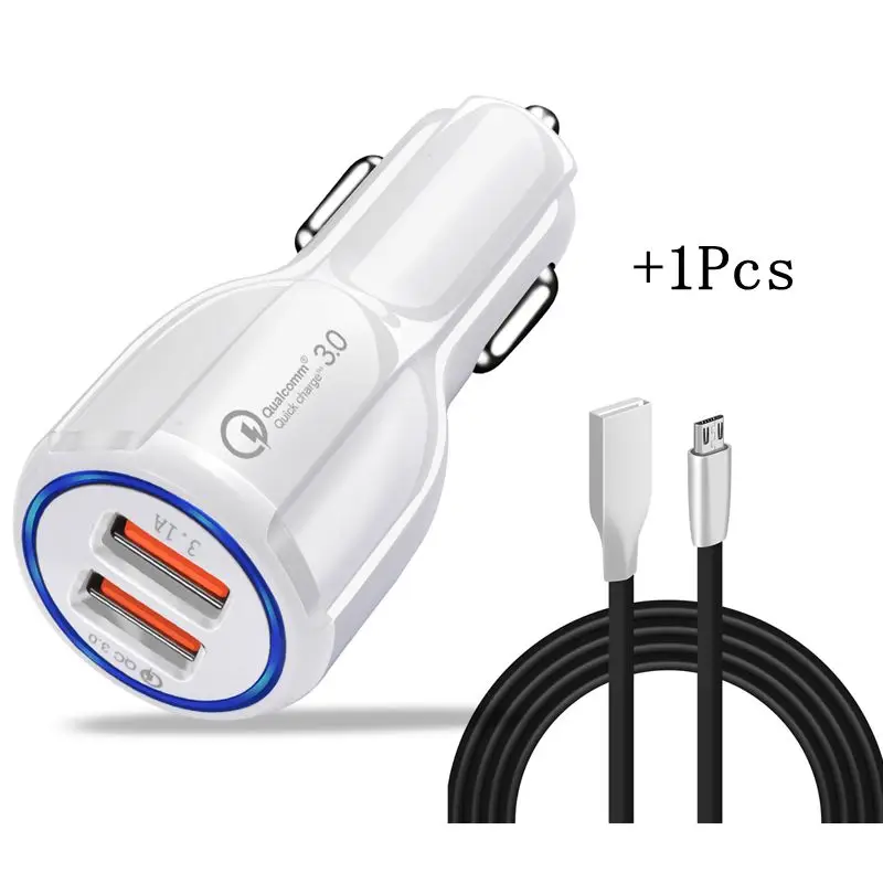 Автомобильное зарядное устройство OLAF USB, двойное автомобильное зарядное устройство, быстрая зарядка 3,0, USB быстрое зарядное устройство, 2 порта, USB Автомобильное зарядное устройство для iPhone, samsung, Xiaomi, huawei - Тип штекера: For Micro