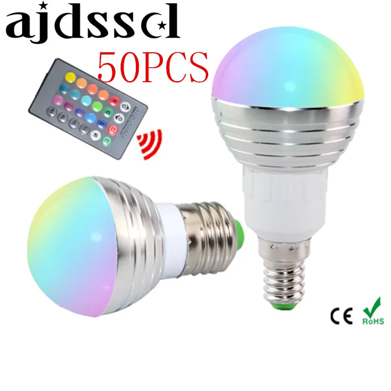 50PCS DHL E27 E14 LED RGBBulb lamp AC85-265V5W LED RGB Spotlight dimmable magic Holiday RGB lighting+IR Remote Control 16 colors