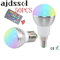 50pcs dhl e27 e14 led rgbbulb lamp ac85 265v5w led rgb spotlight dimmable magic holiday rgb lightingir remote control 16 colors