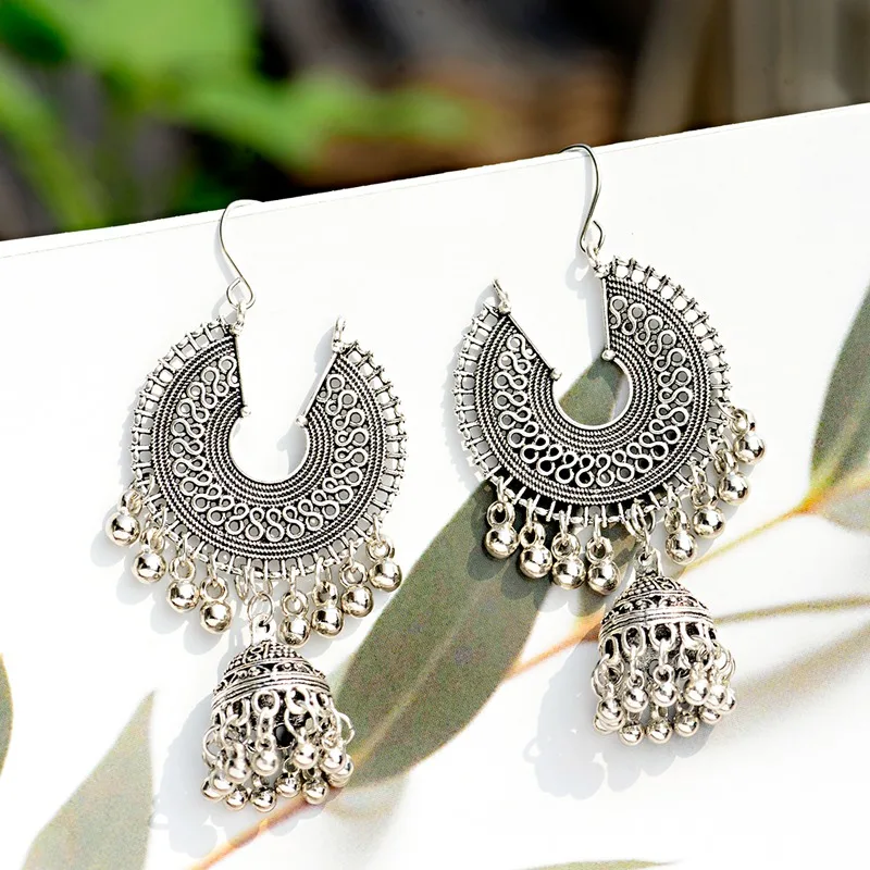 OIQUEI 20 пар индийские ювелирные изделия Jhumka Boho Большие колокольчики длинная ниспадающая Кисточка Серьги для женщин букле d'oreille femme