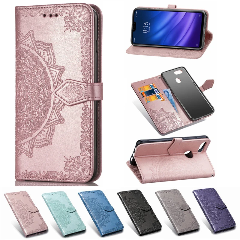WeeYRN Винтаж 3D тисненая Мандала Цветок Кожаный чехол на Xiaomi Mi 8 Lite Роскошный кошелек