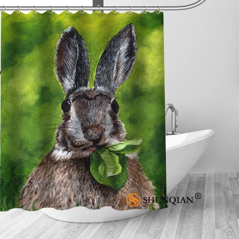 

High Quality Custom Cartoon rabbit paint Shower Curtain Hooks Mildew Resistant Bath Curtain Bathroom Decor