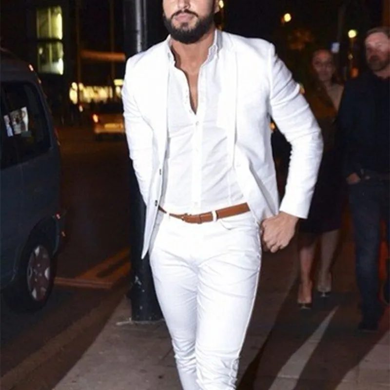 

2020 Street Fashion White Men Suits Casual Terno Slim Fit 2 Pieces Tuxedo Custom Blazer Office Men Work Wear suit (Jacket+Pants)