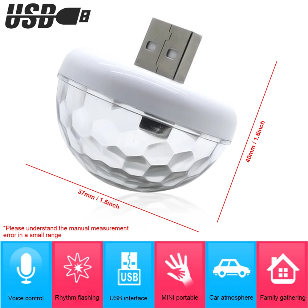 СВЕТОДИОДНЫЙ Автомобильный USB атмосферный свет DJ RGB Мини Красочный музыкальный звук лампа USB-C поверхность телефона для фестиваля вечерние караоке z25