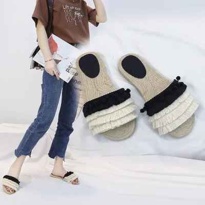 2018 летние женские пляжные шлепанцы с бахромой и блестками удобные офисные тапки