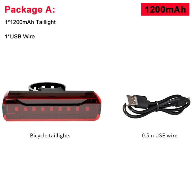 1200mAh Taillight 2600 мАч умный передний велосипедный светильник USB Перезаряжаемый Водонепроницаемый светодиодный фонарь для велосипеда велосипедный головной светильник для скалолазания безопасный светильник-вспышка - Цвет: 1200mAh Taillight