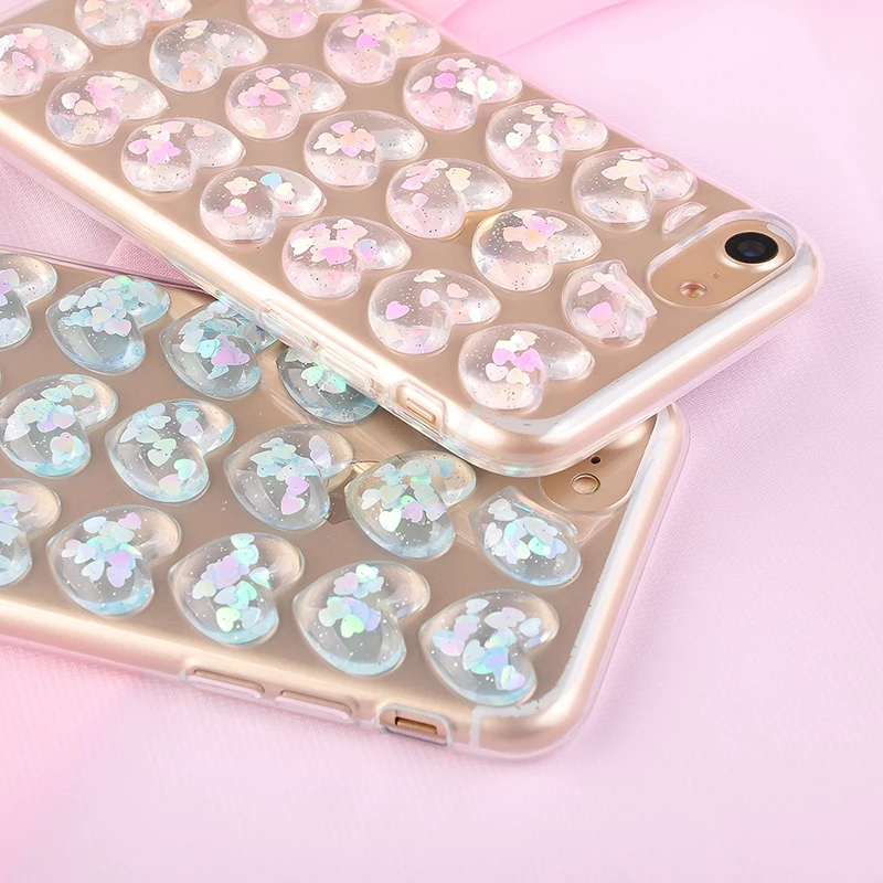 Блестящий 3D чехол для телефона с сердечком для iPhone X, 8, 7, 6, 6s Plus, чехол, блестящий прозрачный мягкий ТПУ чехол s для Galaxy S8, S9 Plus