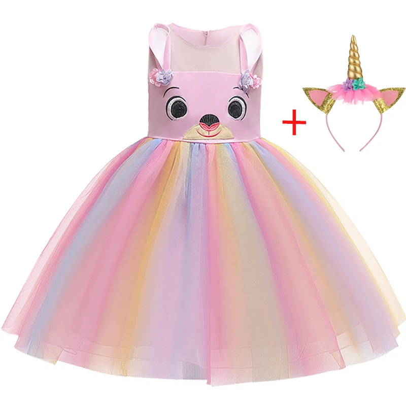 2020 мультяшное платье для девочек Радужное принцессы праздничное малышей Детские