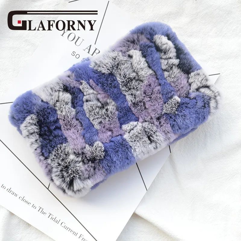 Glaforny, вязаный шарф из кроличьего меха, кольцо,, настоящий кролик рекс, повязки для волос, женская зимняя мода, меховое ожерелье, 35 цветов - Цвет: blue grey purple