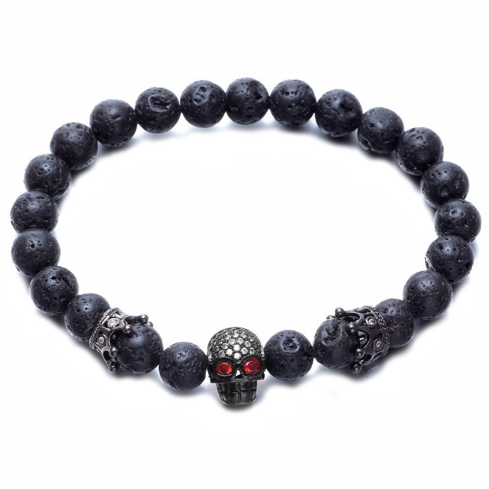 

New Arrivals Trendy Natural Volcanic Lava Stone Energy Beads Bracelet Skull Charms Buddha Beaded Bracelet Jewelry For Men SZ0487