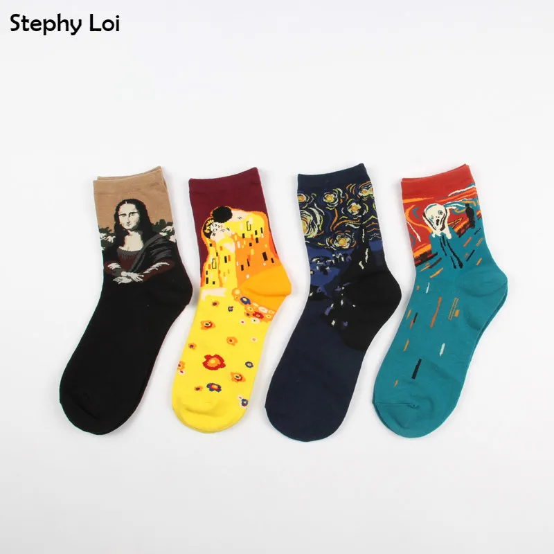 1 лот = 4 пары 2017 хлопок Книги по искусству Носки для девочек Для женщин леди Ван
