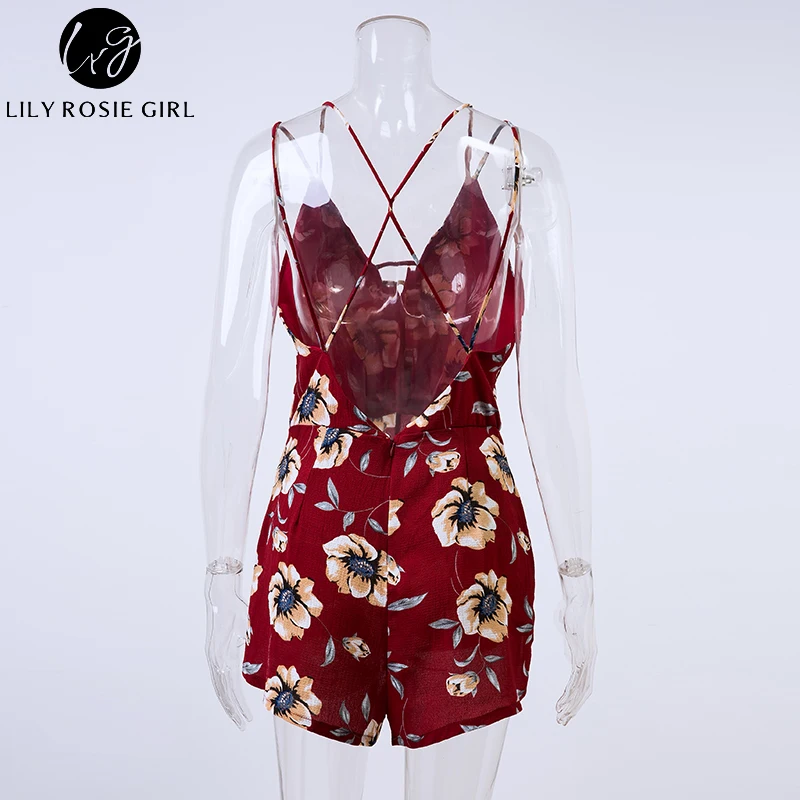 Conmoto Сексуальный летний комбинезон с открытой спиной красный в стиле бохо