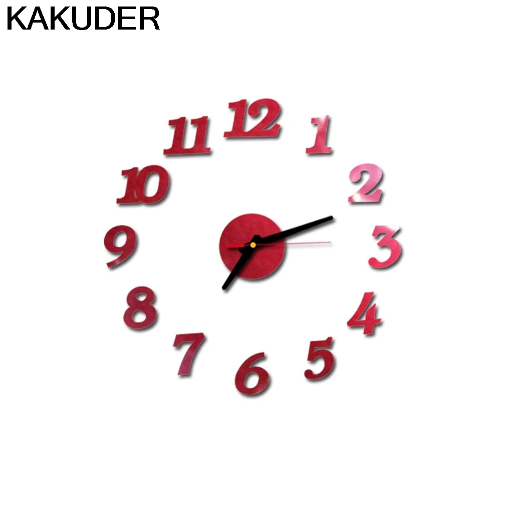 Red Kakuder стена, часы, узор, цифры, сделай сам, 3D декоративная настенная наклейка, домашний декор, часы, гостиная, украшение для дома, зеркало 12. MAR.23 - Цвет: Red