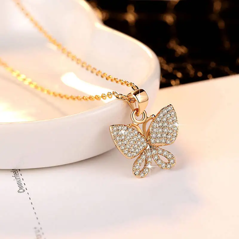 HPXmas Pave Crystal Butterfly Pendant Copper Chain Cubic Zirconia Female Necklaces For Girl Necklace Women Jewelry Gift | Украшения и