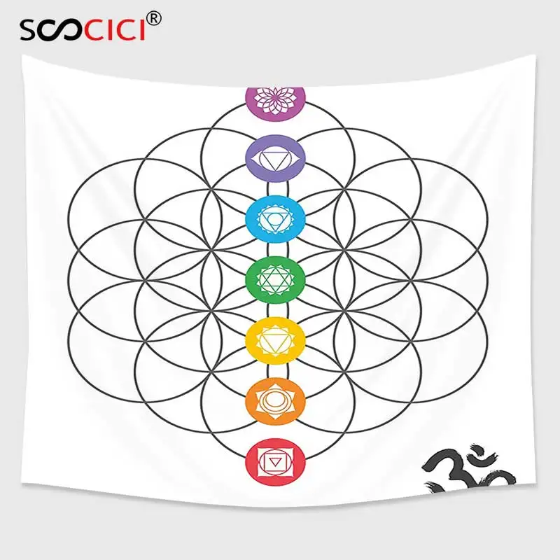 Кутом гобелен настенный, Sacred Geometrty Декор Медитирующий на поза лотоса с чакра точками на тело йога дзен Тема мира - Цвет: W12