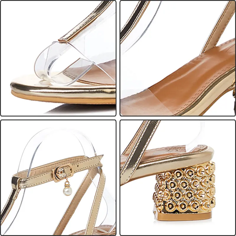 

Fanyuan Fashion Pearl Buckle Strap Sandals Solid Women shoes Casual String Bead Casual shoes Ladies Summer crystal high heels