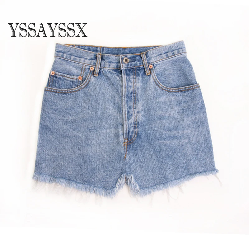 YSSAYAAX Высокая талия несимметричные заплатки кисточкой Сращивание Кнопка