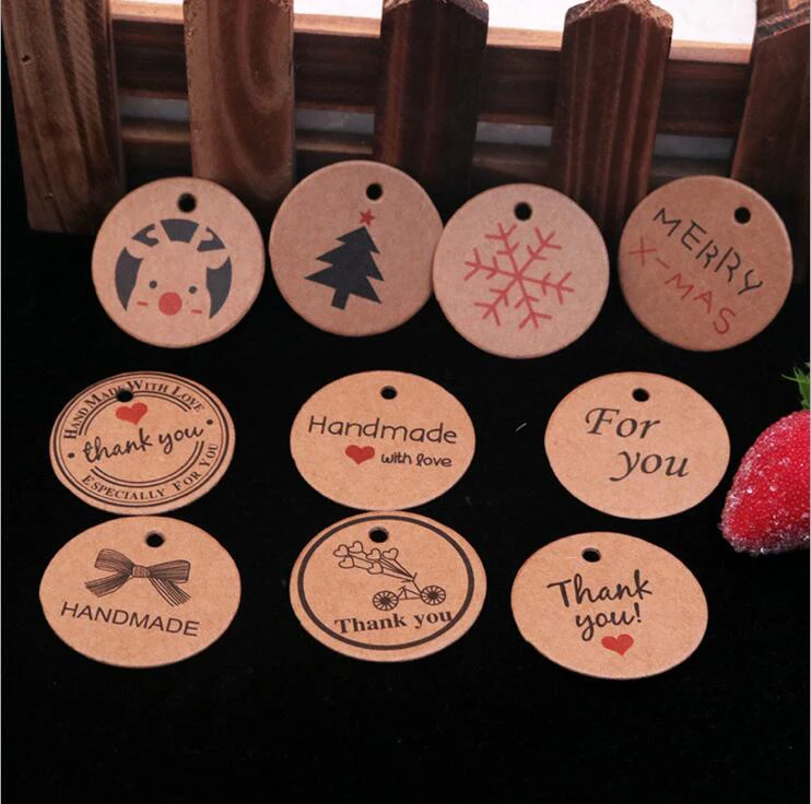 100 шт./лот круглая Крафтовая бирка ручной работы с надписью love tag paper thank you