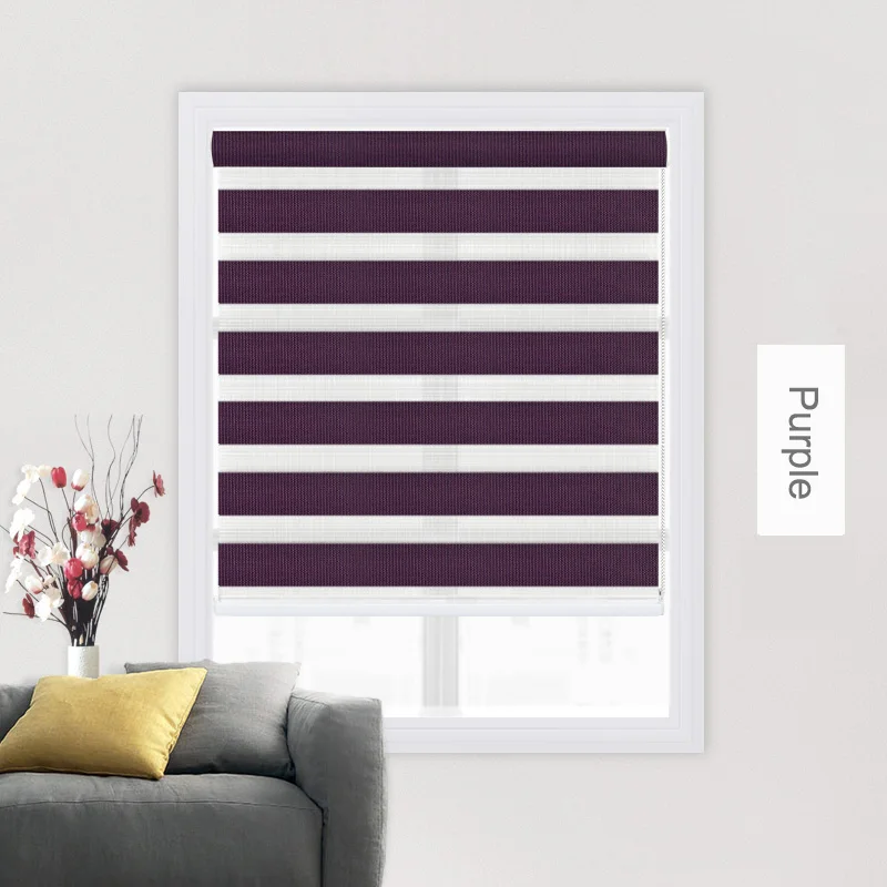 Purple Маленькая Пылезащитная крышка Зебра жалюзи сделано для измерения полиэстер двойной слой день ночь жалюзи Гостиная Кабинет - Color: Purple