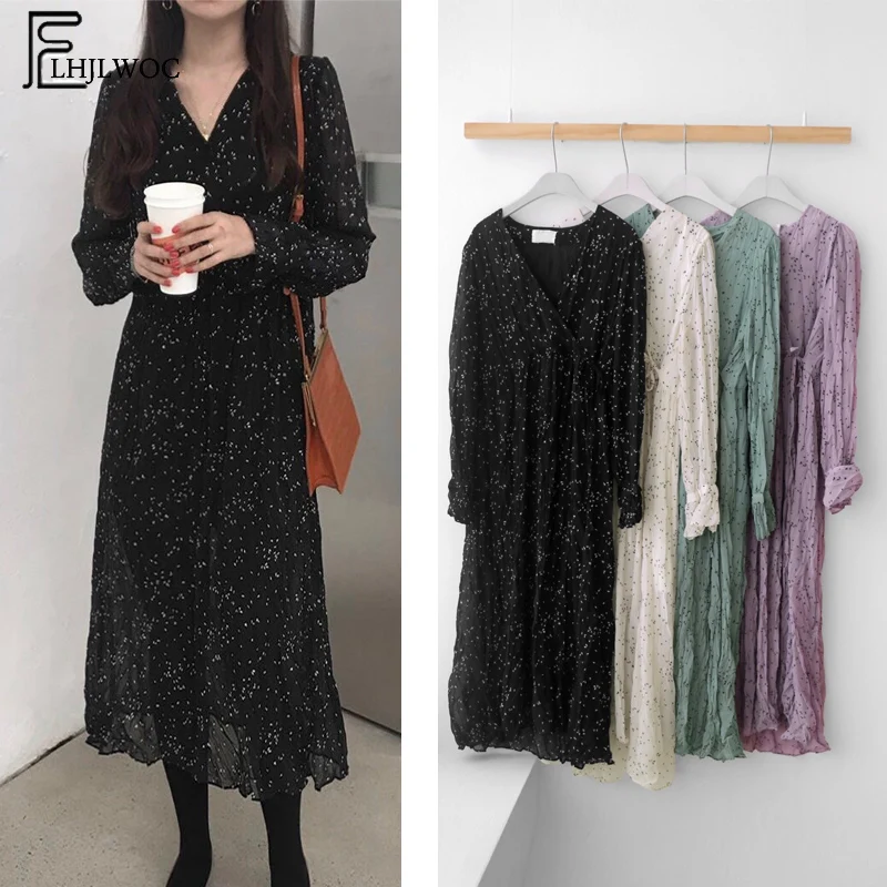 2019 Design Ruffled Dresses Women Fashion Flare Sleeve Slim Waist A Line Pleated Bow Tie Green Black Purple Vintage Shirt Dress | Женская