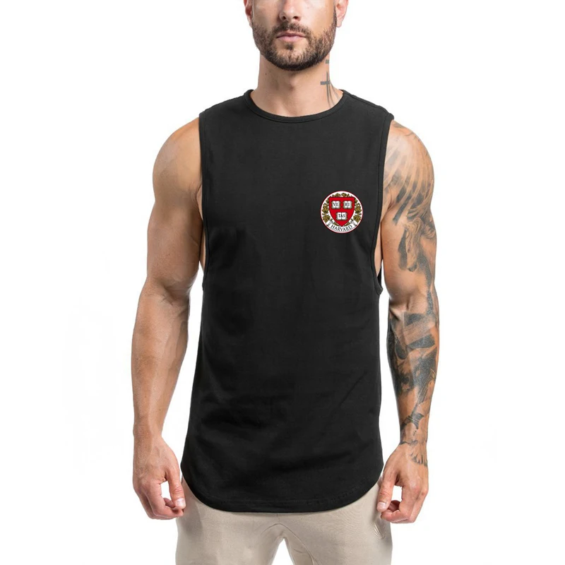 Harvard University Gym Shirts Men Short Sleeveless Running Shirt Workout Training Tees Fitness Tank Top Sportswear t shirts | Спорт и