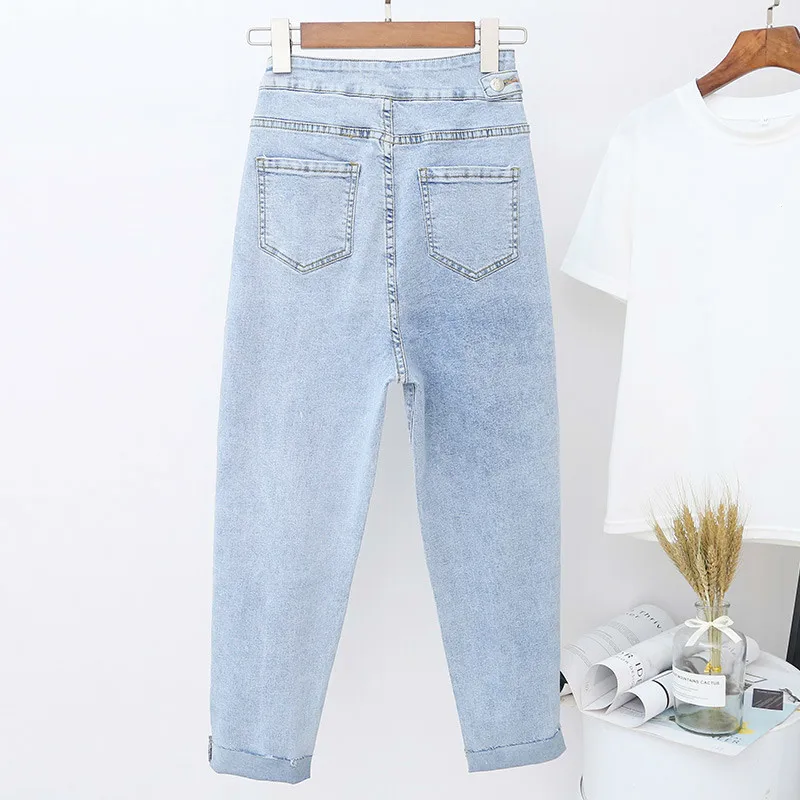 

New Women 2019 Fashion High Waist Blue Harem Pants Washed Denim Pants Female Spring Summer Loose Casual Jeans Plus Size 5XL