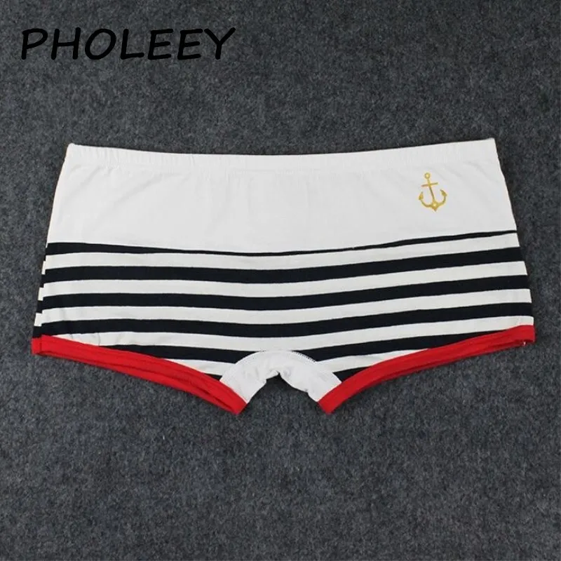 Pholeey 2018 новые хлопковые полосатые темно синие женские трусы с принтом низкой
