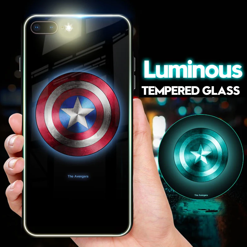 Superman Spiderman Tiger Deer Phoenix Luminous Glass Case For iphone 7 8 6 6s Plus X XR XS Max iron Man Captain America Cover | Мобильные