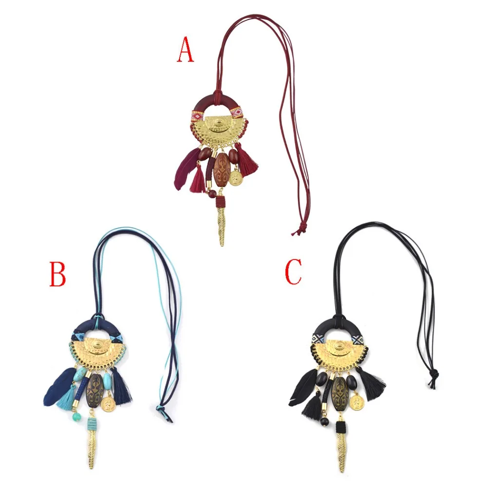 Модное богемное этническое винтажное кожаное ожерелье с цепочкой из смолы и