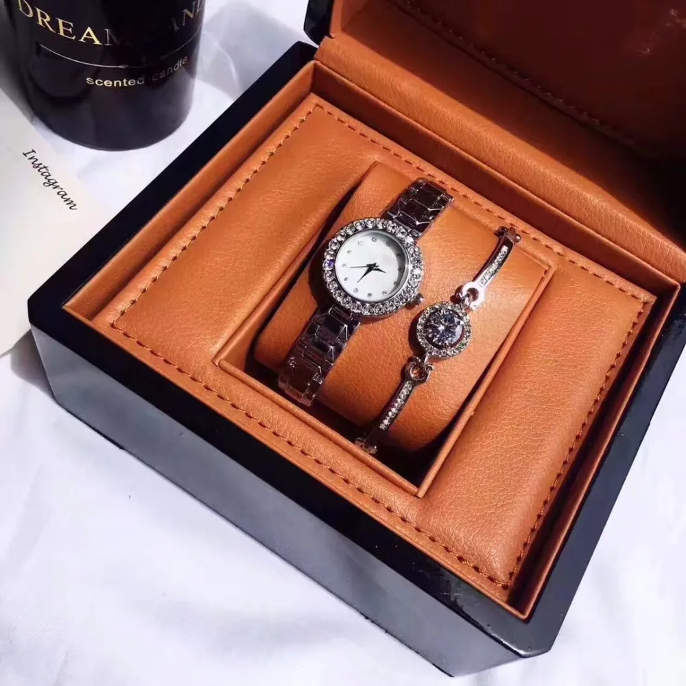 Новые модные женские кварцевые часы с бриллиантами кристаллами браслет из двух