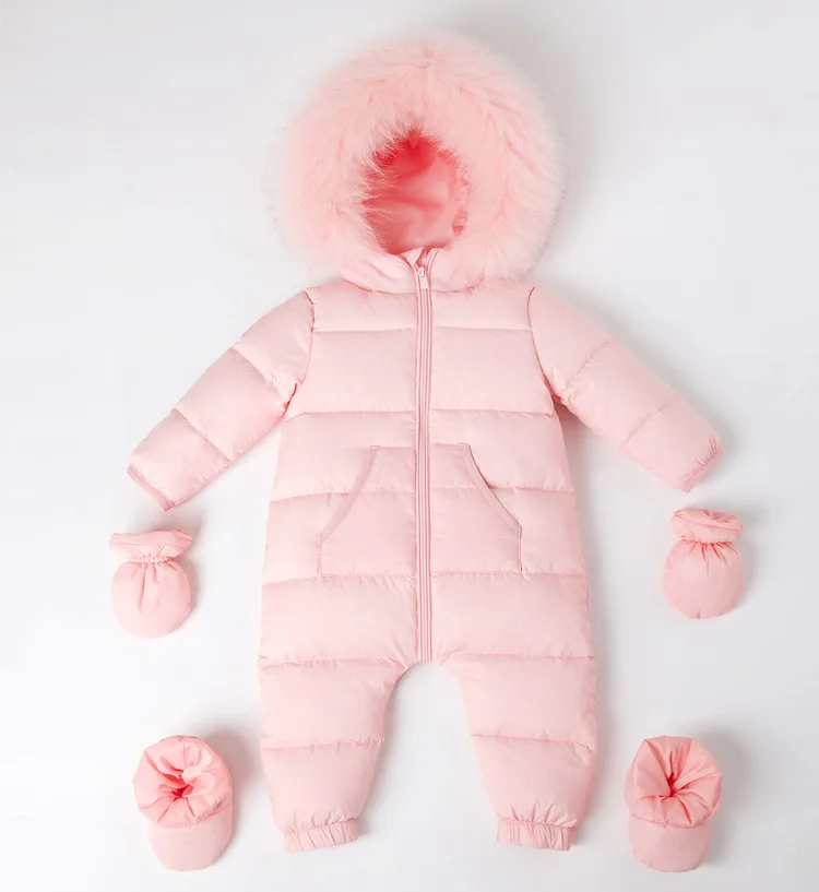 NewBorn Baby Winter Rompers Overalls 90% White Duck Down Natural Fur Collar Soft Kids Outwear Coat For Boys Girls 0-4 Y Snowsuit