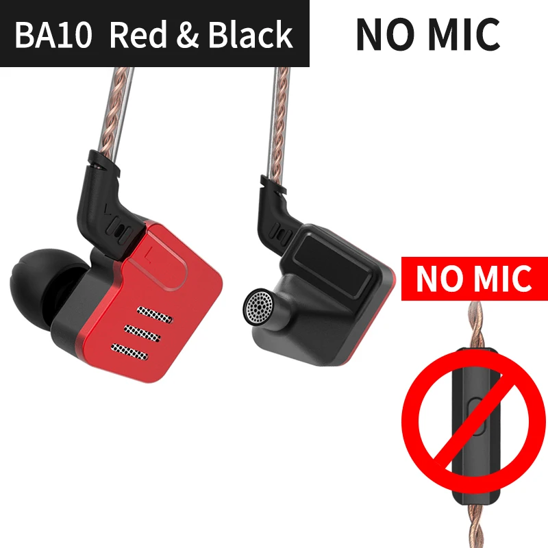 KZ BA10 5BA привод в ухо наушник 5 сбалансированная арматура DJ HIFI монитор металлический наушник съемный Отсоединяемый 2Pin кабель KZ ZS10 - Цвет: Black no mic