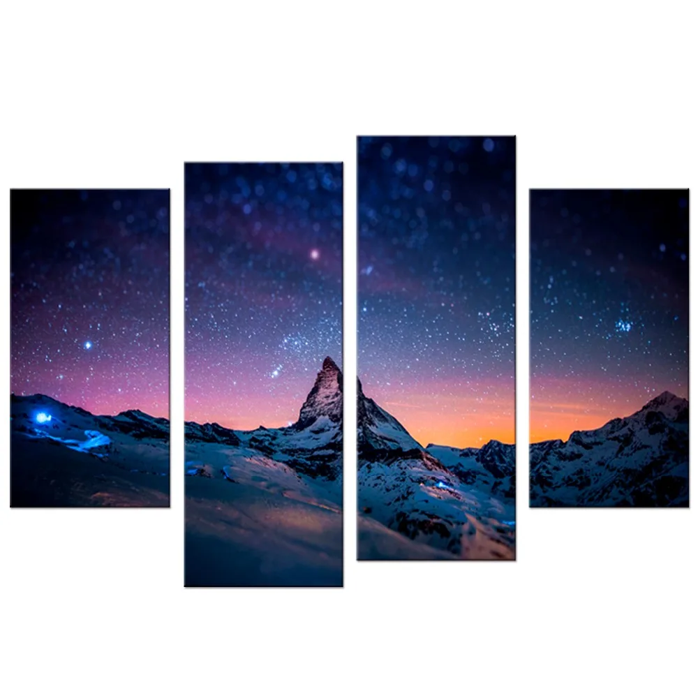 

4 Pcs/Set Polar Snow Mountain Star Poster Modular Painting on Canvas Pictures For Living Room Wall Art Modern Oil Painting