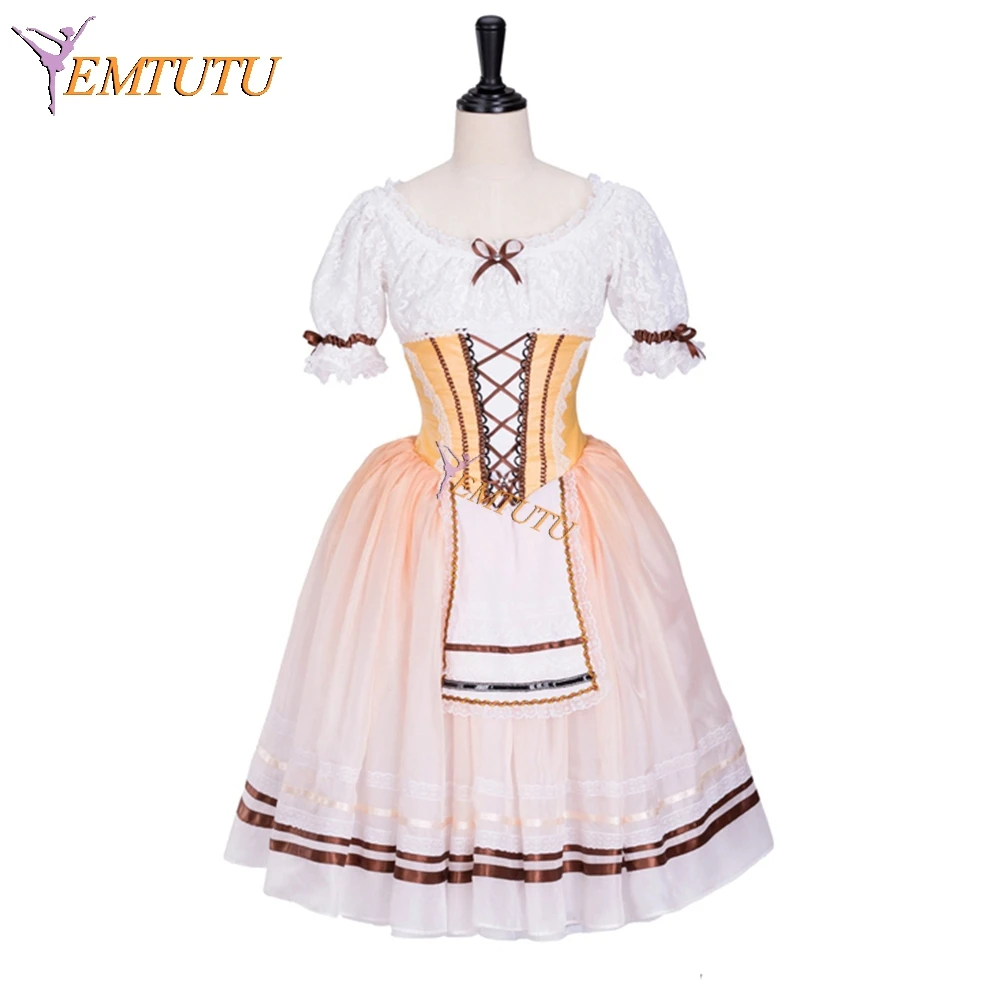 Профессиональное балетное длинное платье пачка Peasant Girl розовое белое