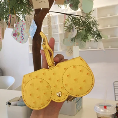yellow KPAY уникальная сумка для очков из искусственной кожи с узором страуса Многофункциональный Чехол для очков женские солнцезащитные очки Защита для хранения Ins - Цвет: yellow