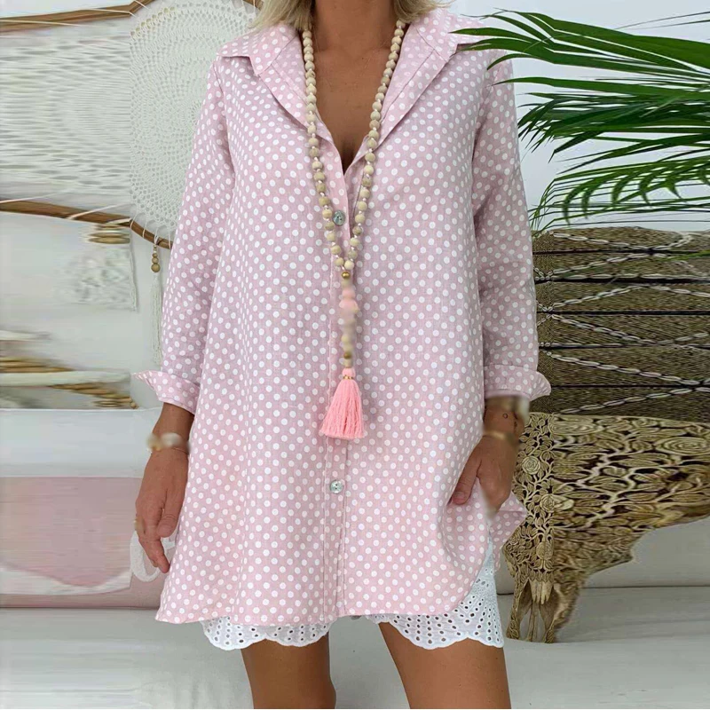 Summer Holiday Blouse Women's Clothes Casual Loose Polka Dots Print Long Sleeve Sunscreen Weekend Shirt Tops |