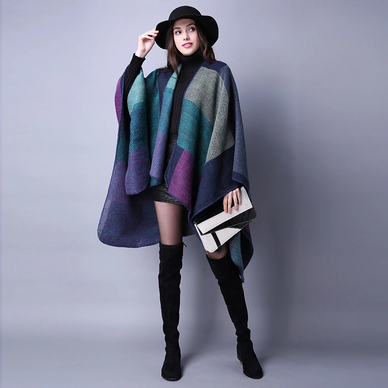 Зимняя женская верхняя одежда пальто оверсайз Трикотажное пончо из