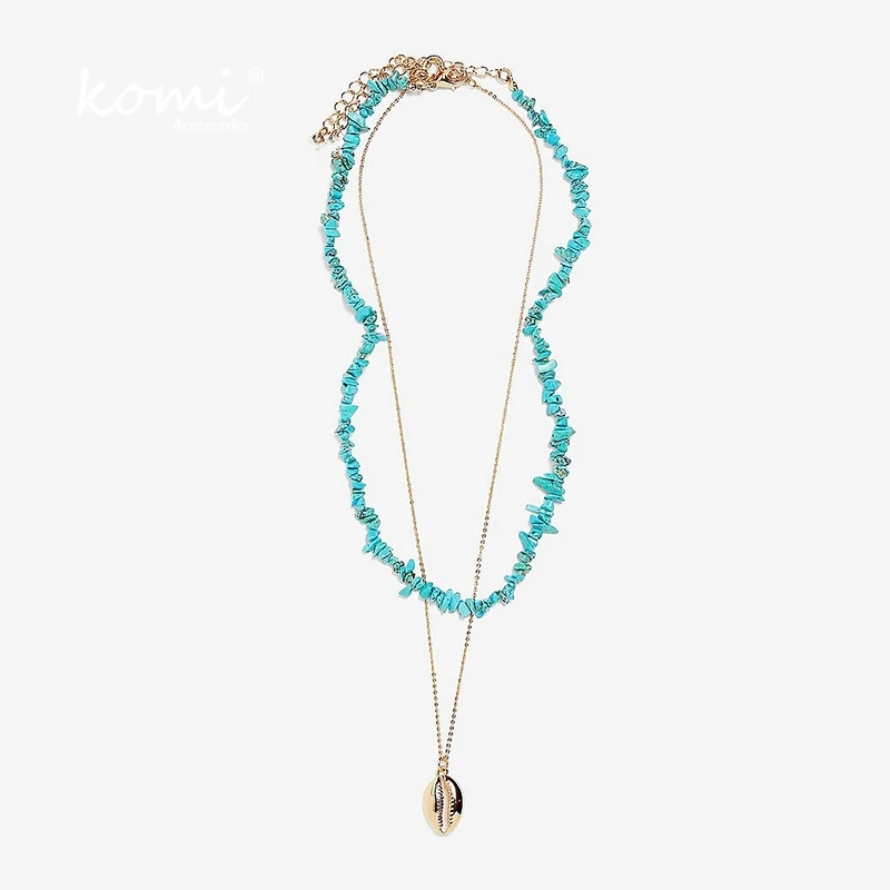 B40214 KOMi 20Styles Bohemian Natural Stone Pearls Collar Pendant Necklace for Women Ethnic Chokers Shell Chain Statement Necklace Gift - Окраска металла: B40214