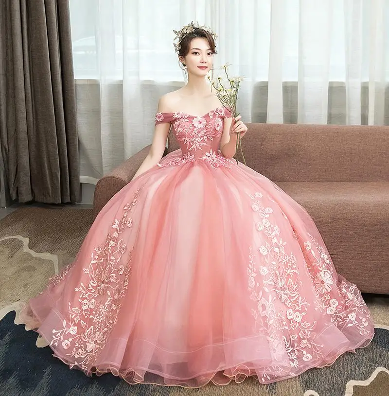 Doer Новое красное платье Quinceanera элегантное платье с открытыми плечами, с кружевными аппликациями, индивидуальный заказ Выходные туфли на выпускной бал Quinceanera платье л - Цвет: Розовый