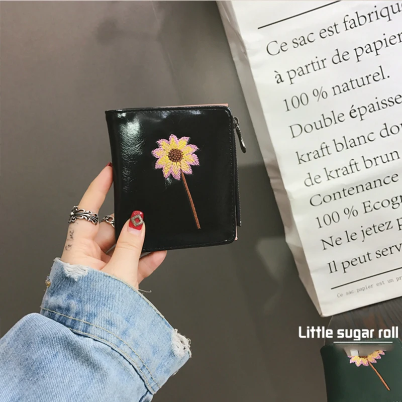 2018 Винтаж Portefeuille роковой Флора вышивка Carteira Feminina PU кожа Cartera Mujer Короткие Тонкий